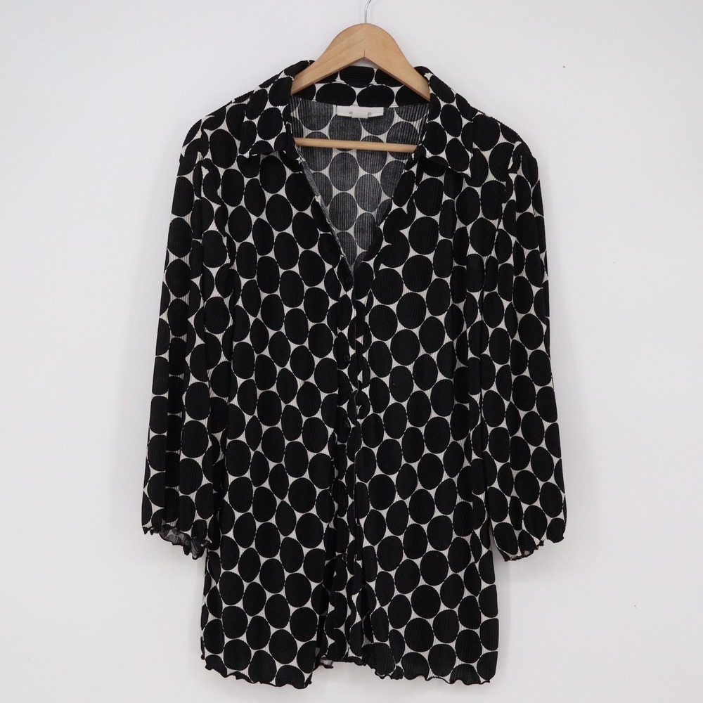 Dressbarn Blouse Womens 2X 14-8309W Black Polka Dot Button-down Excellent